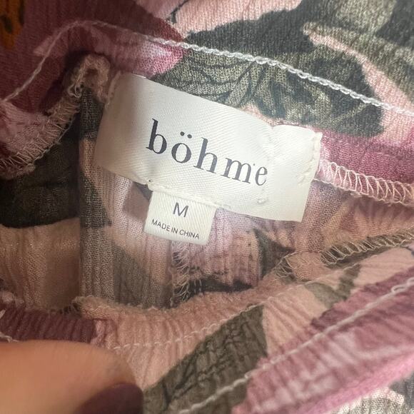 BOHME Women's Medium Top Short Floral Pajama Set Pink Rayon Loungewear Romantic - Picture 8 of 12